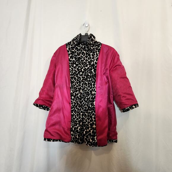 FOREVER 21 Black Cream Leopard Print Retro Carpet Bag Pea Coat Juniors Large L - Picture 6 of 11